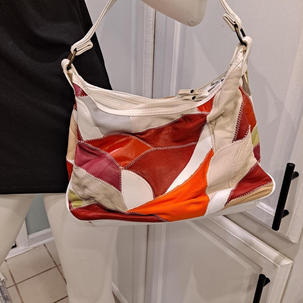 Patchwork Multicolored Leather Shoulder Bag Vintage Inspired